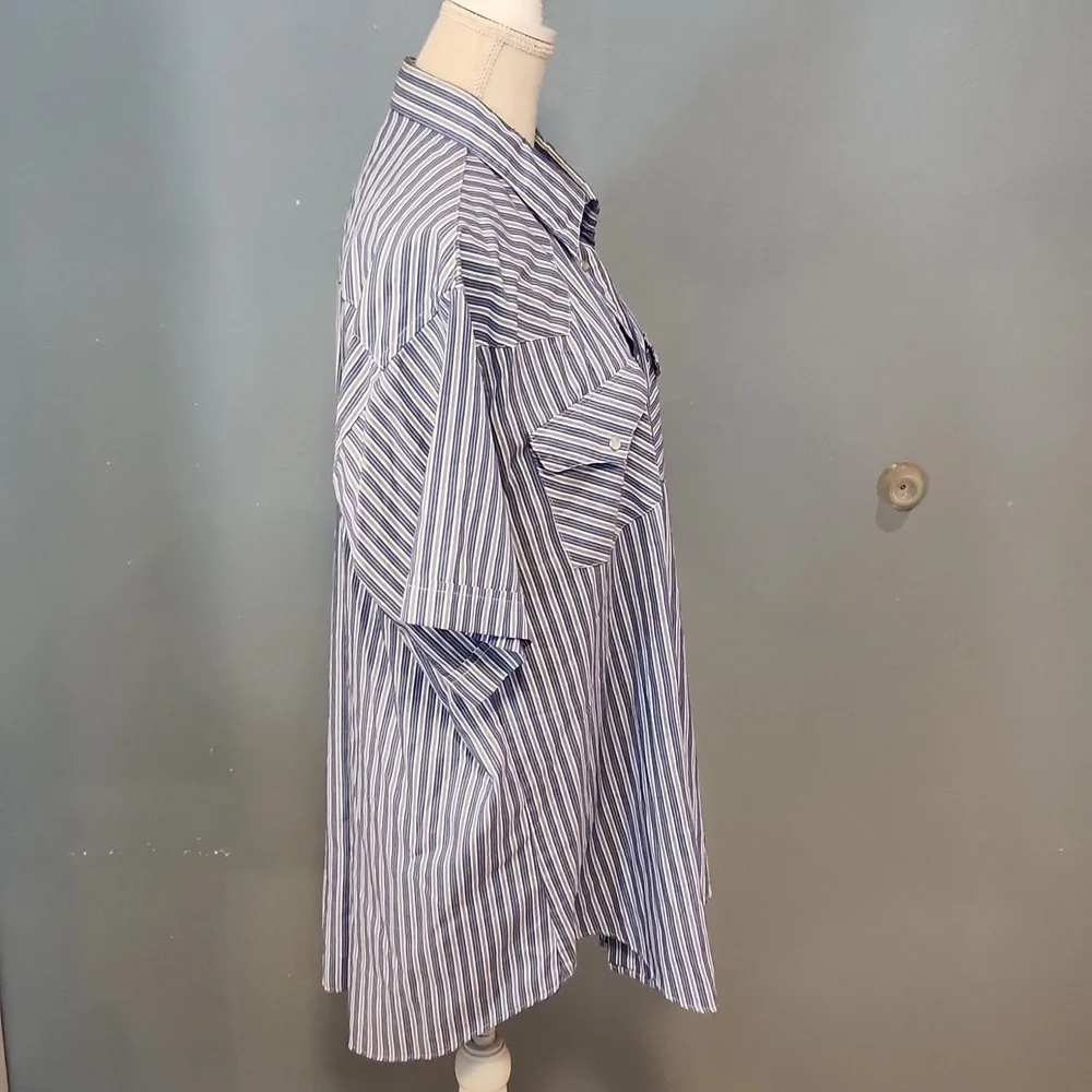 Western Rubbock Pinstripe Short Sleeve Pearl Snap Shirt USA Union Made Cowboy